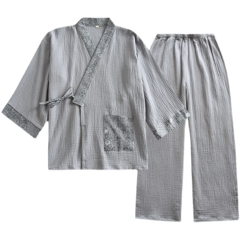 Japanese Kimono Set Cotton Yarn Pajamas Two-piece Couple Yukata Loose Man and Woman Sleepwear Home Clothing
