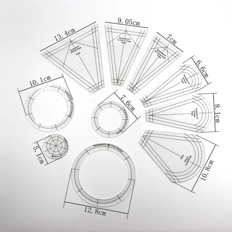 10-Piece Transparent Acrylic Sewing Patchwork Ruler Set