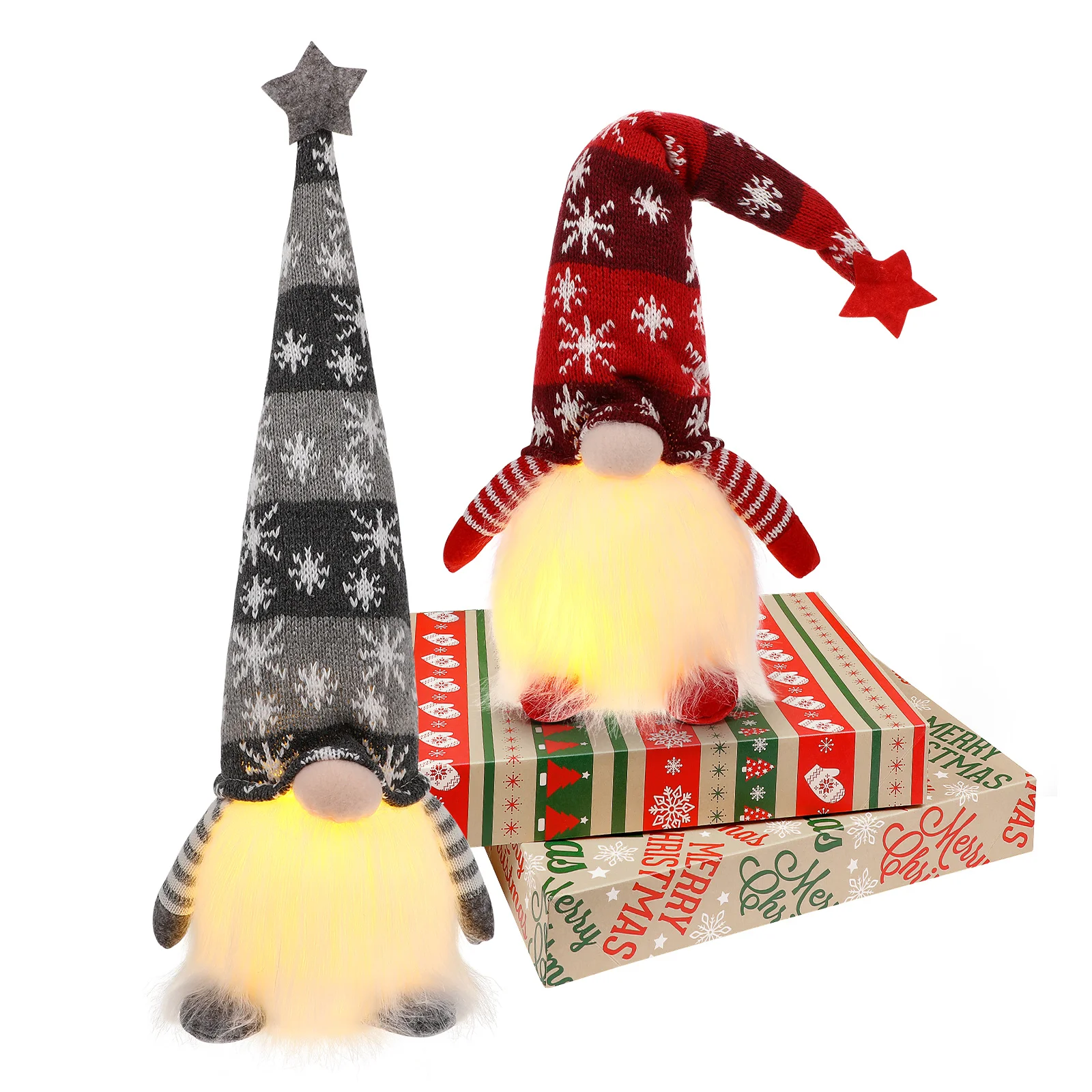 

Toyvian 2pcs Faceless Gnome Figure Dolls Christmas Gnome Plush Dolls Luminous Dwarf Adornments Gnome with LED Light