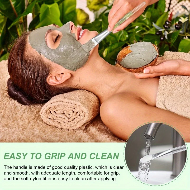 5pcs Soft Facial Mask Brush with Clear Plastic Handle for Skin Care and Body Butter Application