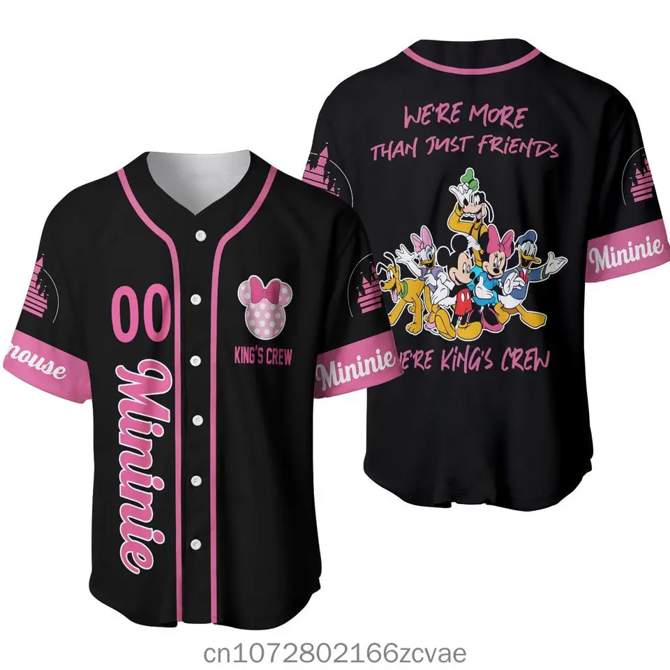 

Free Custom Name Disney Minnie Baseball Jersey Streetwear Fashion Summer Men's And Women's Short Sleeved Baseball shirt