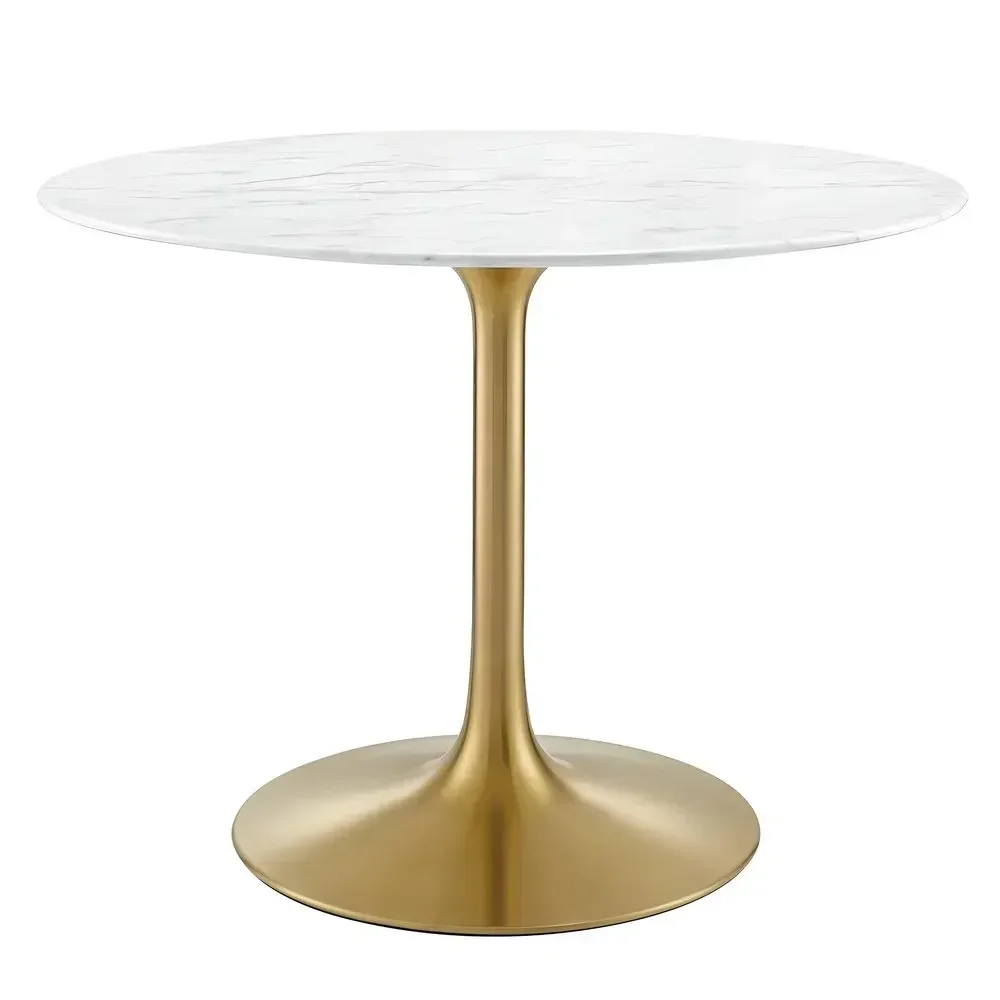 Modern Luxury Coffee Table Round White Cafe Tea Table Gold Marble Tulip