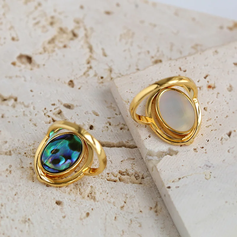 European and American Fashion Retro Contracted Acrylic Rotating Abalone Stripes Middle Finger Ring