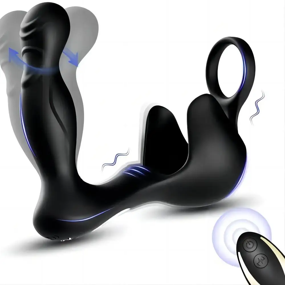 

Vibrating Anal Plug Prostate Massager with Cock Ring 3 IN 1 Finger Like 3 Wiggling 9 Vibration Modes Butt Plugs Sex Toy for Man