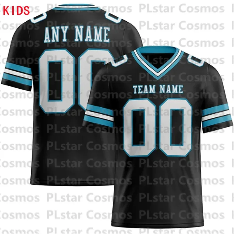 

Custom Black White-Light Blue Mesh Football Jersey 3D Printed Kids Football Jersey Boys Tops Girl Tees
