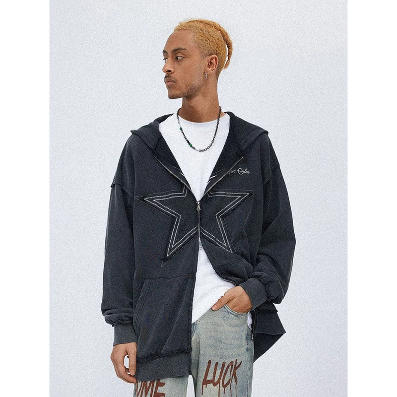 Aelfric Eden Star Washed Zip-up Hoodie Y2K Streetwear Hip