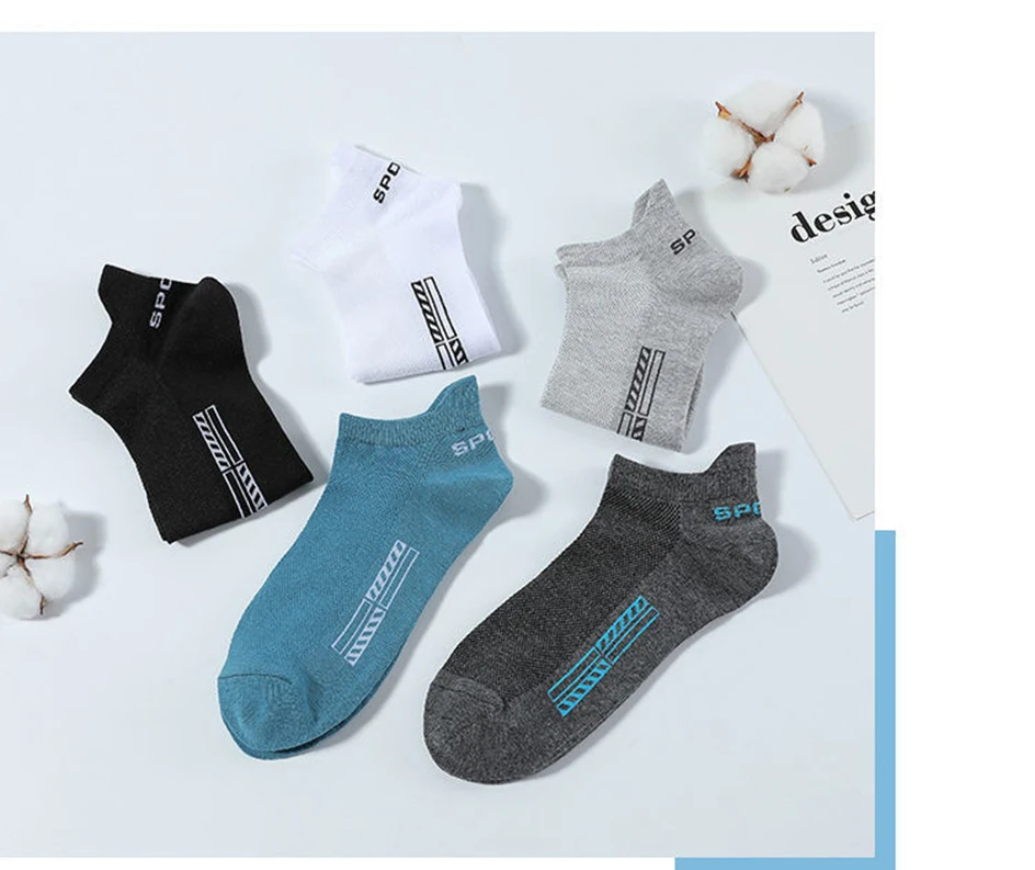Mens Cotton Ankle Socks - 5 Pairs Breathable Low-Cut Casual Sports Socks
