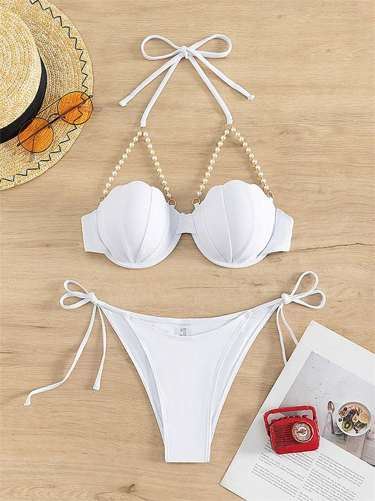 Shell Ship Lighthouse Anchor Steering Wheel Women Halter String Triangle  Bikini Sets Two Piece Sexy Swimsuit 