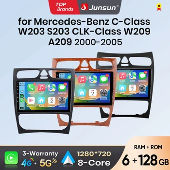 Radio de coche Junsun con Android Auto para Benz Clase C W203 C200 C320 C350 CLK W209 2000-2005, sistema multimedia inalámbrico Apple CarPlay, sistemas inteligentes, pantalla táctil IPS, reproductor de vídeo estéreo, 2 Din, autorradio, unidad principal, navegación, BT, GPS, 4G, WIFI, FM, AM, DSP, RDS, SWC 1