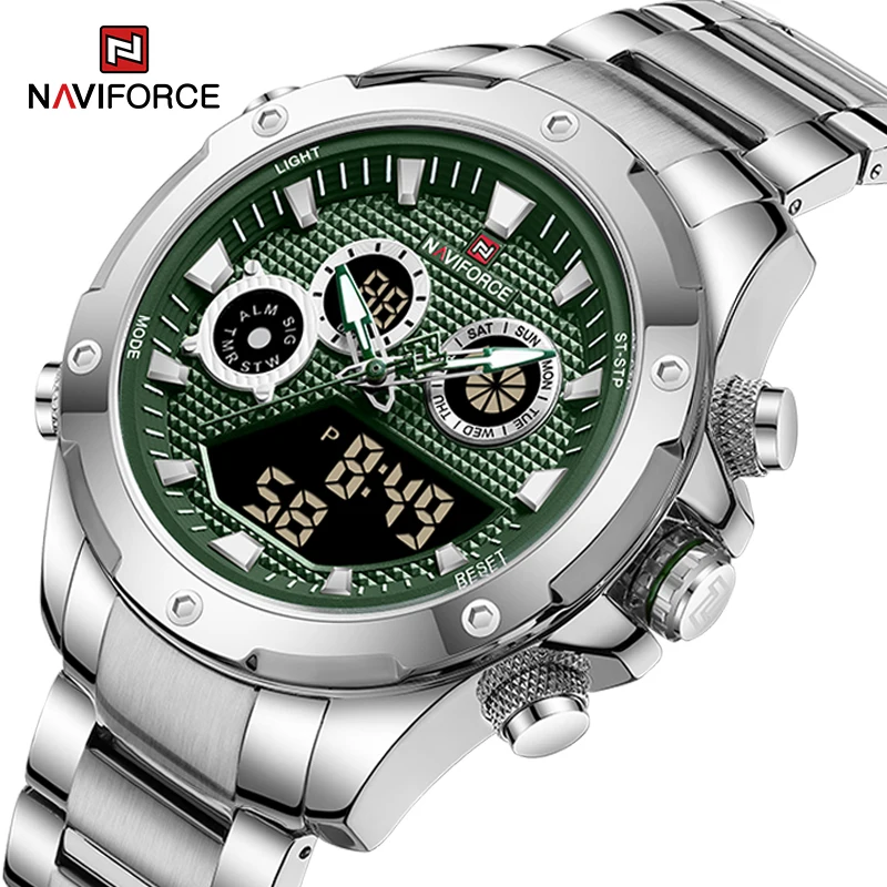 

NAVIFORCE Fashion Brand Men's Watches Luminous Dual Display Digital Waterproof Male Wristwatch Stainless Steel Quartz Clock 9217