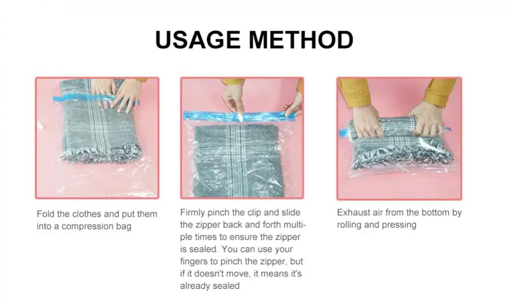 Description Picture 4 of item1/3PCS Reusable Travel Clothes Air Vacuum Bags Roll Up Compression Storage Bags For Suitcases Tops Pants Portable Foldable