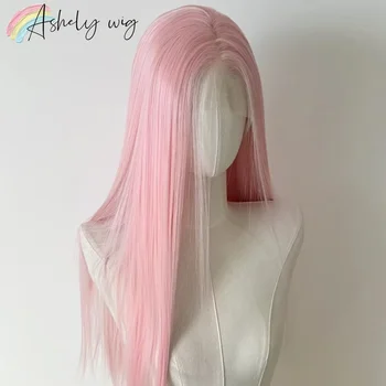 Light Pink Wig for Women 13x4 Lace Front Wig 26inch Long Straight Synthetic Wigs Soft Natural Heat-resistant Fiber Cosplay Wig