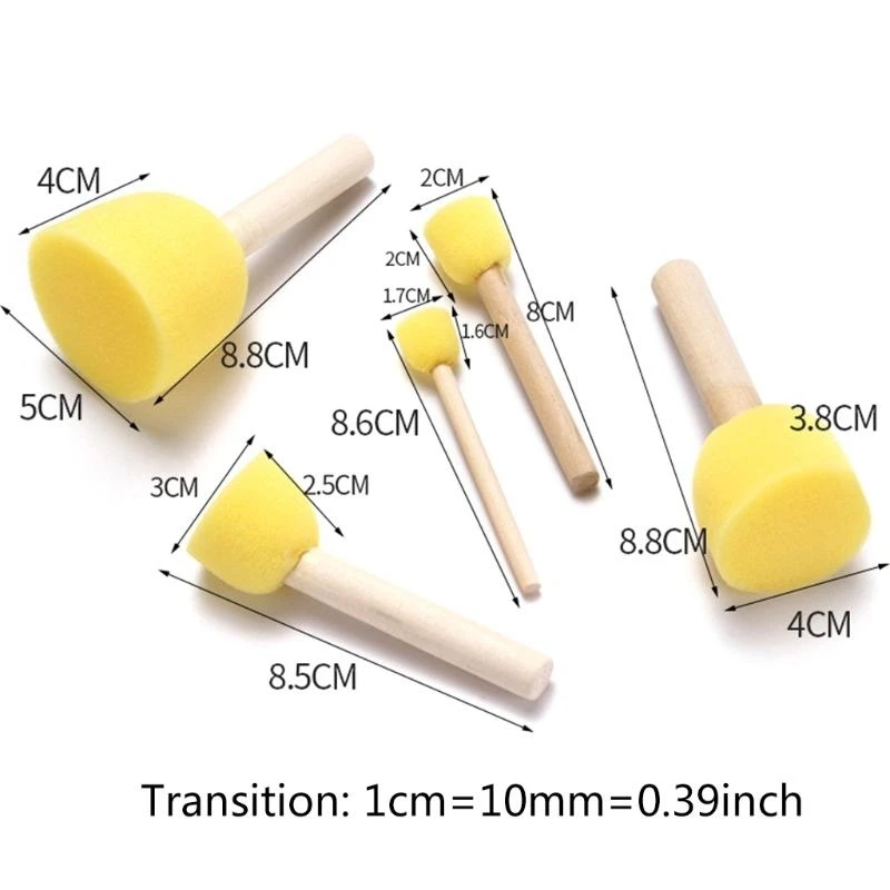 5pcs 스폰지 폼 브러쉬 세트 나무 손잡이 스탬프 그림 도구 어린이를위한 DIY 공예 초보자 미술 용품