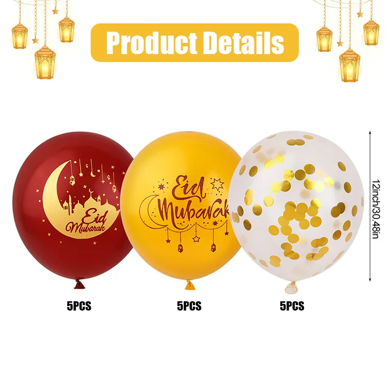 15/30Pcs Eid Mubarak Confetti Latex Balloons Set 2026 Muslim Islamic Festival Party Home Decoration Supplies Ramadan Kareem Gift