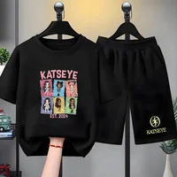 Ensemble de t-shirts d'été pour enfants, katseye Girl Music Group, pour garçons et filles, noir, rouge, tenue décontractée, manches courtes, vêtements cool 2