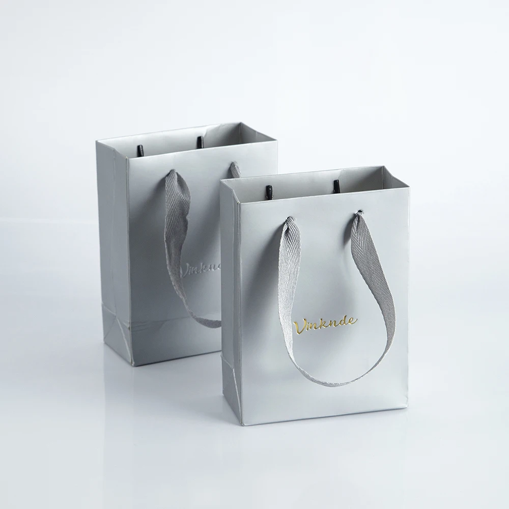 100pcs Custom Logo 12x6x12cm Small Paper Bags with Handles  Film Bright Cardboard Gift Tote Bags Business Shopping Favor Bags