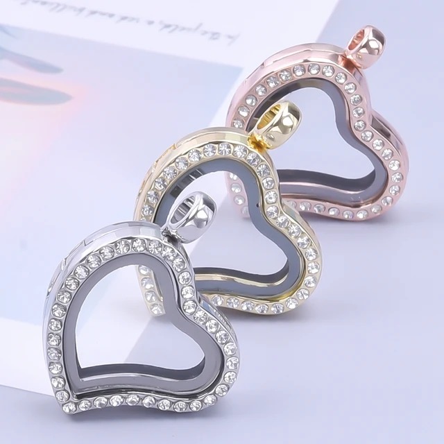 Rhinestone Love Glass Magnet Heart Locket Keychain For Women Men  Accessories Metal Jewelry Floating Charm Pendant Key Chain Gift - AliExpress