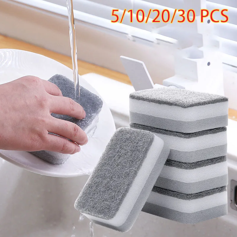 5/30PCS Home Double-sided Sponge Wipe Dirt-resistant Scouring Pad Kitchen Cleaning