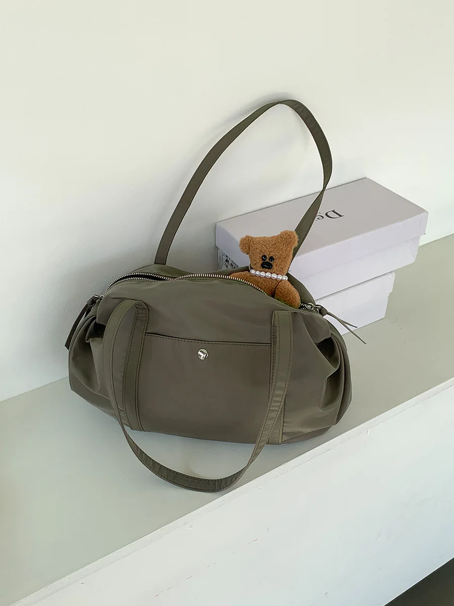 Fashion Silver Shoulder Bag Nylon Commuter Bowling Bags Large Capacity Korean Women's Handbag Summer Niche Solid Color Handbags