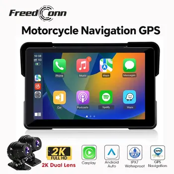 Navigatore GPS per Moto 5/7 Pollici con Carplay, DVR, Android Auto Wireless, Schermo IPX7, Monitor Portatile per Moto Freedconn