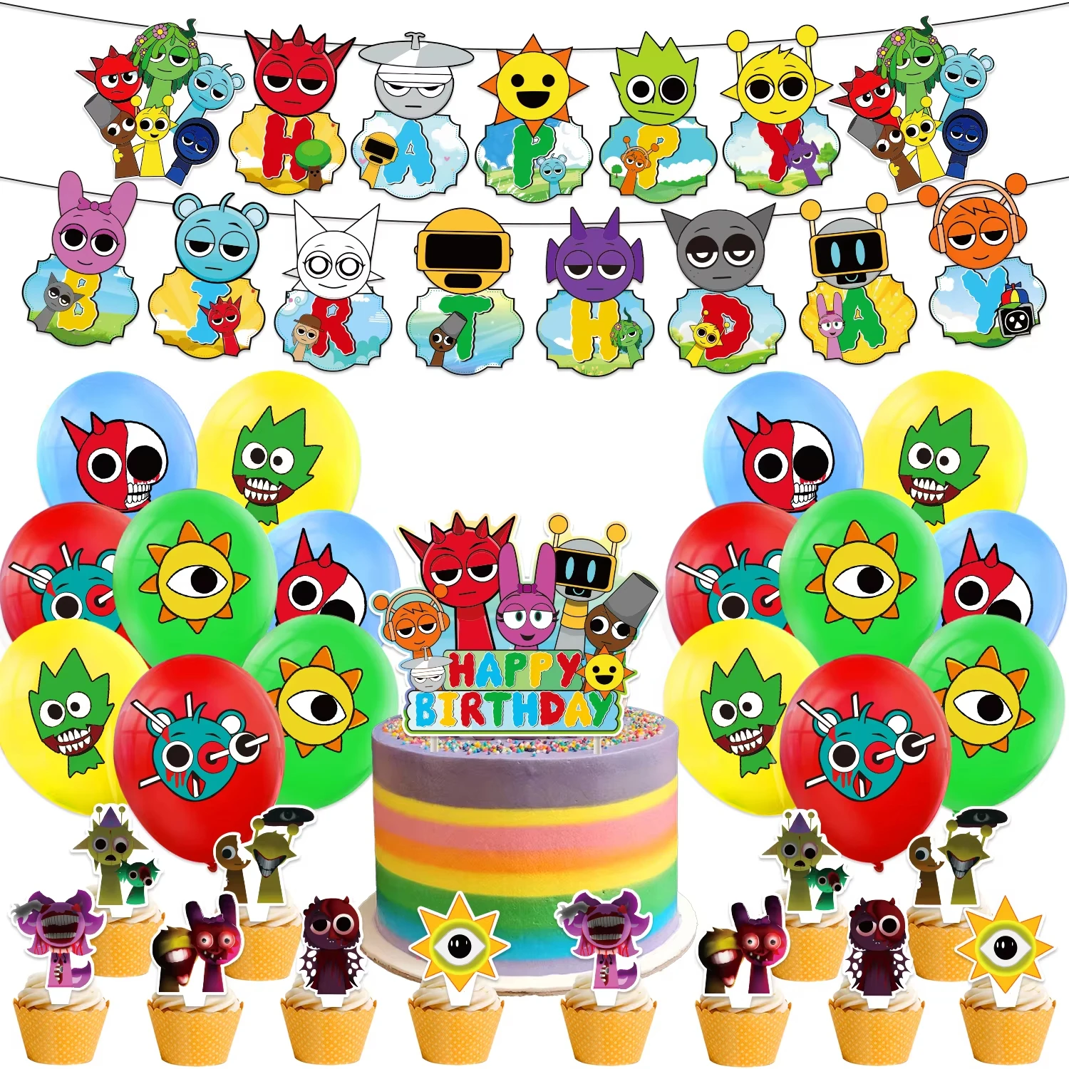 Incredibox Sprunki Birthday Party Decoration Disposable Cup Plate Tablecloth Balloon Background Kids Baby Shower Supplies birthday tableware set birthday party supplies party supplies disposable tablecloth