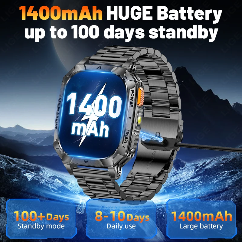 1400mAh Super Large Battery Outdoor Smart Watch Men 2026 New 2.01" HD Screen IP68 Waterproof Bluetooth Call Fitness Smartwatch 3