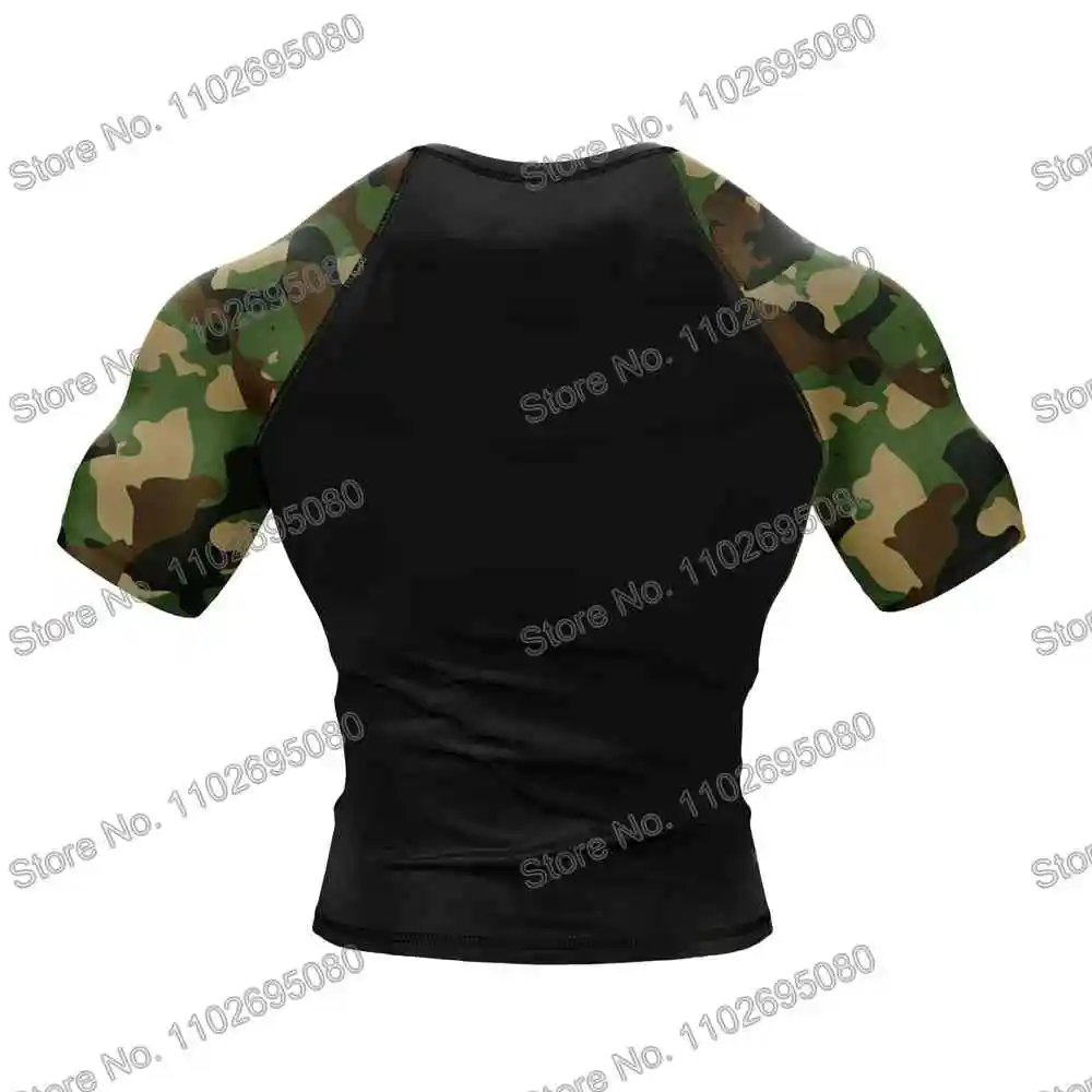 Camo Sleeve Surf Clothing BJJ MMA Men Rash Guard Short Sleeve Diving T-Shirt Tight Swimwear Summer Beach Floatsuit Women GYM