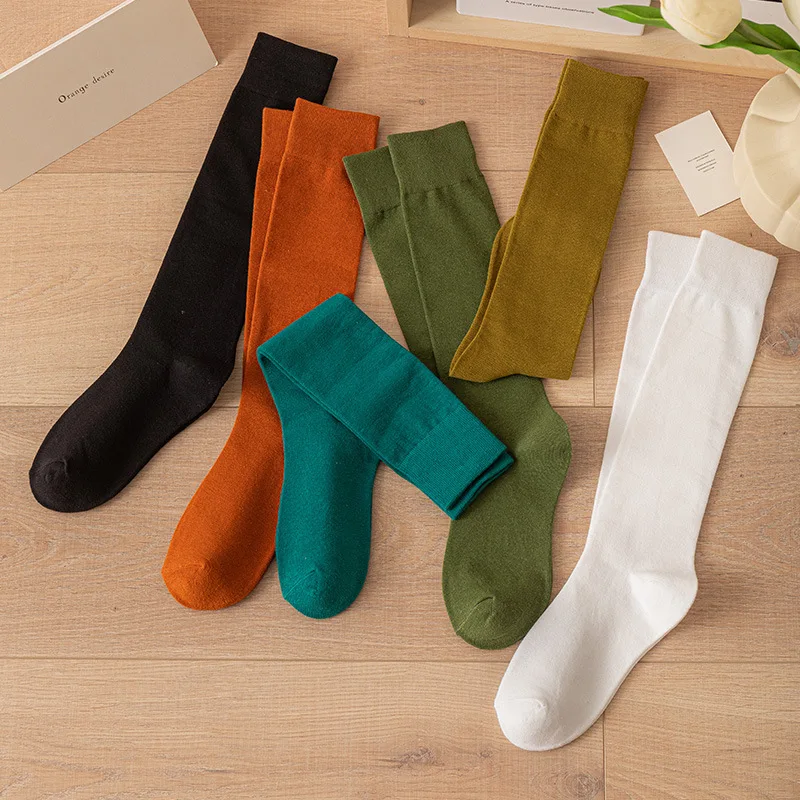 Frauen Baumwolle Knies trümpfe sexy Mädchen schwarz weiß einfarbig lässig Kalbs ocke weibliche Winter lange Socken japanische Mode – Detail 3