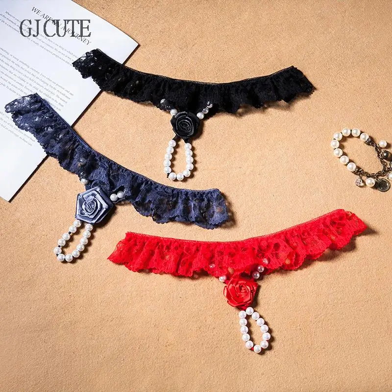 

Women's Thong Pants Sexy Lace Panties Bow Briefs Women's Diamond G-String Low Waist Open-End Underwear Female Hollow Out T-Back