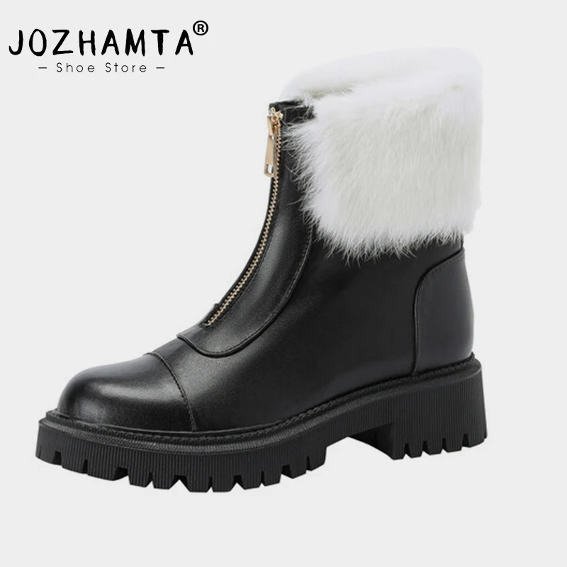 

JOZHAMTA Size 34-39 Women Genuine Leather Ankle Boots Platforms Autumn Winter Round Toe Casual Snow Shoes Woman Flats Footwear