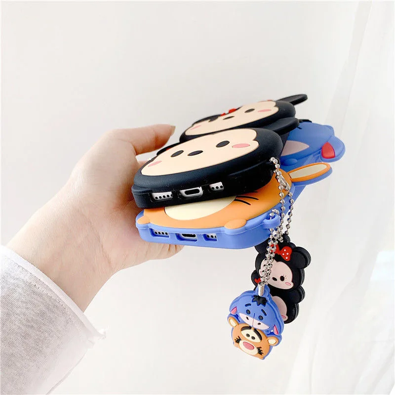 Disney Mickey Winnie Pooh 3D Cartoon Mobile Phone Case with Pendant for iPhone 13 12 11 Pro Max XR XS Plus Cute Back Covers best iphone 13 pro max case