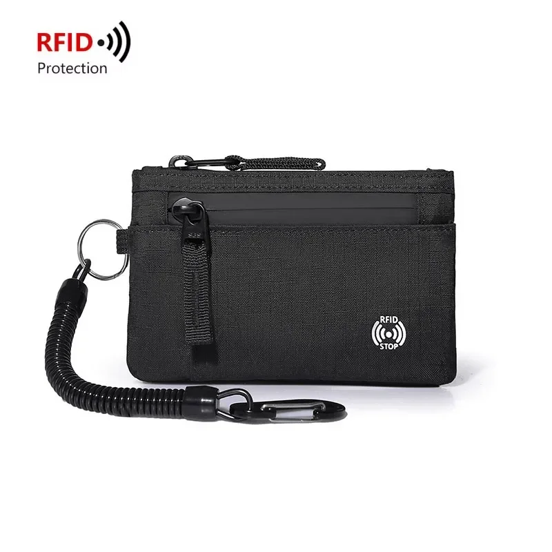 Luxury Nylon Slim RFID Wallet with Zipper and Carabiner