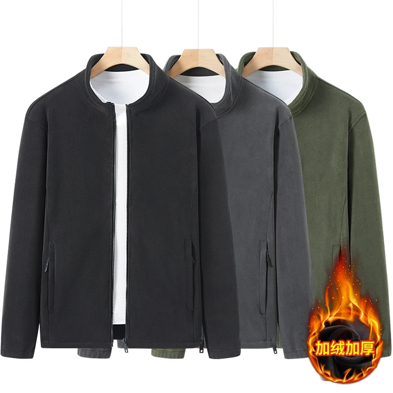 Men's Autumn Winter Turtleneck Flocking Zipper Solid Pockets Long Sleeve Coats Cardigan Hoodies Casual Vintage Fashion Tops