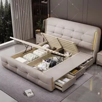 Lit minimaliste rembourré avec rangement, tête de lit double, lit de luxe, tables de chevet uniques, meubles de chambre à coucher 6