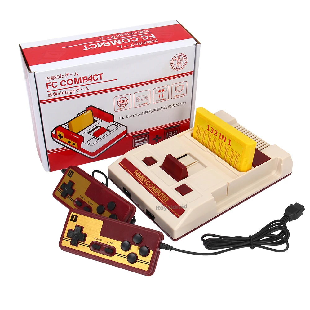 Mini AV TV 8 Bit Retro Video Game Console Built 500 Game + 132 IN 1 Game Card with Dual Gamepad For FC/NES Handheld Game Player