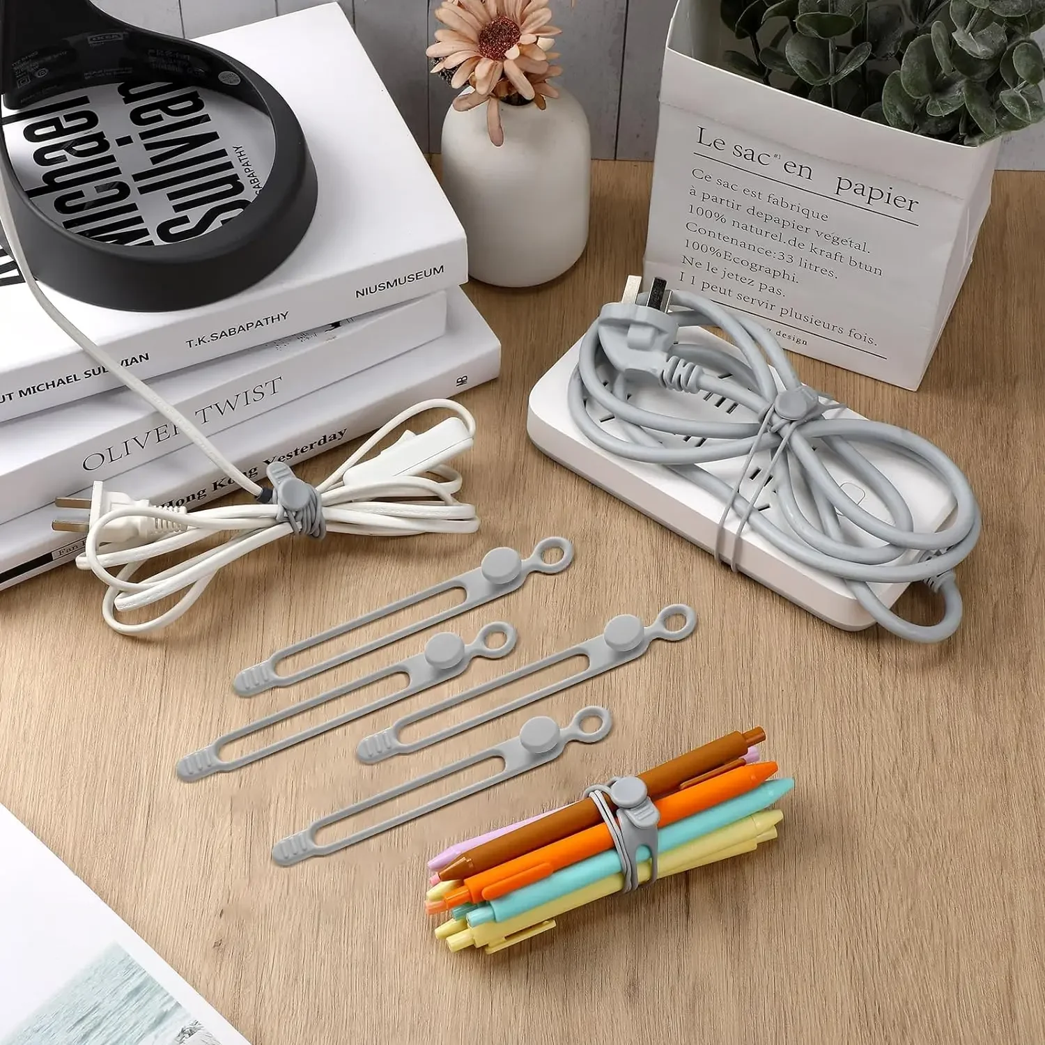 Multi-functional Cable Organizer Data Cable Organizer Tie Strap Elastic Silicone Charging Clip Hub Ties 300PCS cable organizer