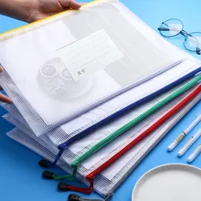 

5pc/bags Grid File Bag A4 Transparent Pocket Folders Thickened Zipper Labels Waterproof File Paper Storage Book Filing Products
