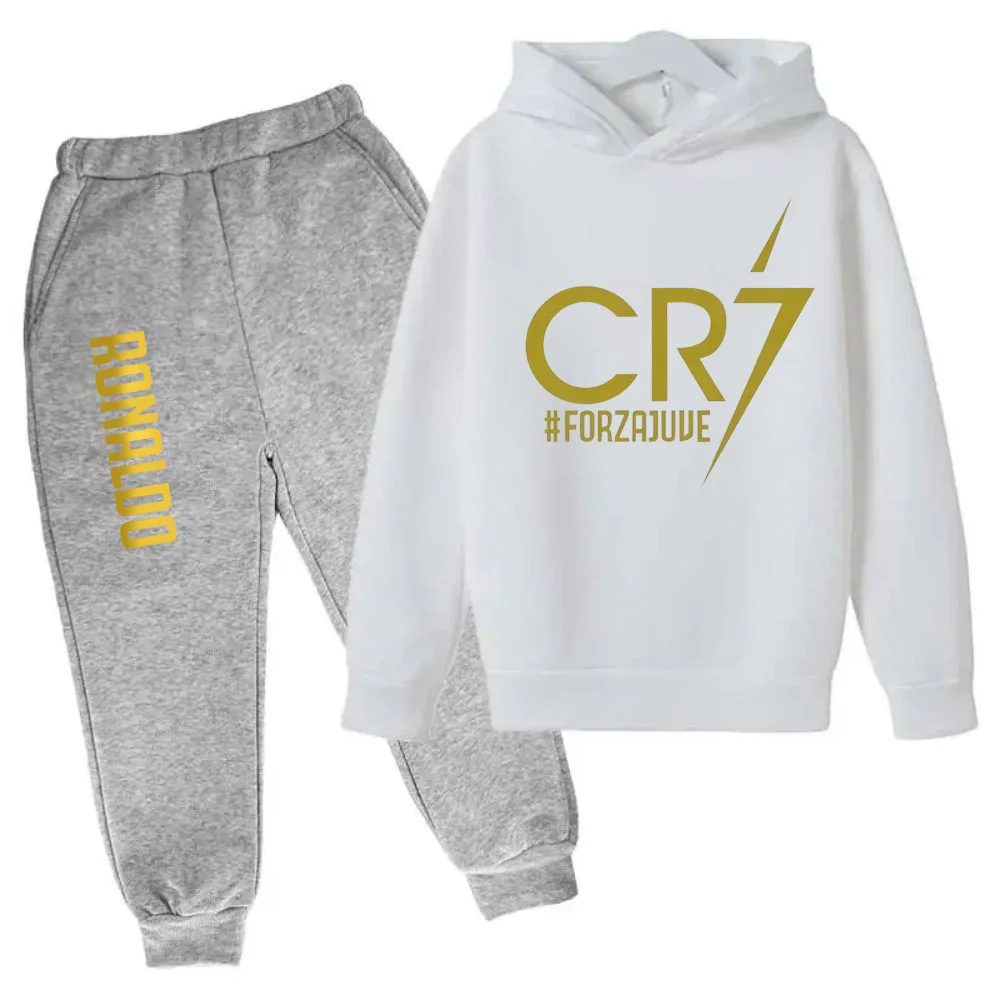 thumbnail image 1 of Conjunto de 2 piezas de sudadera y pantalones CR7 de ídolo de fútbol de primavera y otoño para niños, adecuado para deportes, ocio, moda, chándales para niños y niñas, 1 of 5
