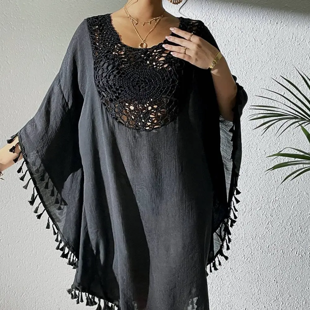 Square Neck Summer Sunscreen Smock Loose Casual Swimsuit Cover Up Dress Bathing Suit Hollow Out Bikini Cover-Ups for Women 2