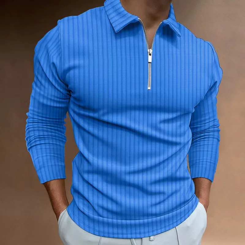 

2023 Hot men's casual striped long sleeve Polo shirt autumn lapel zipper T-shirt top golf men street wear S-3XL