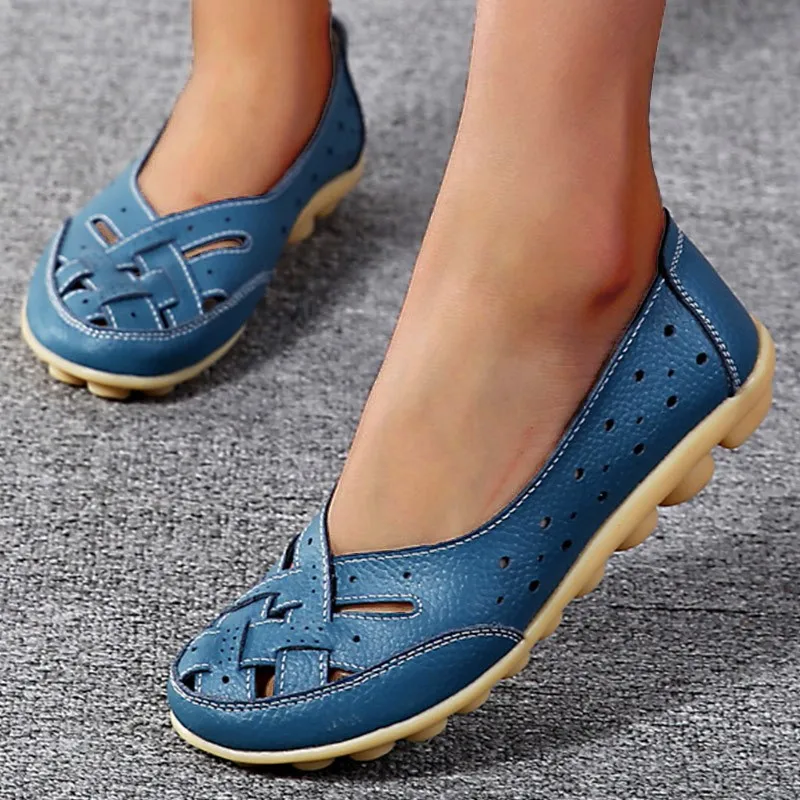 Women Shoes Women Flats Casual Shoes Women Flats Genuine Leather Fashion Soft Shoes Women Hollow Designer Shoes Slip On Ballet Flats Oxford Woman Plus Size