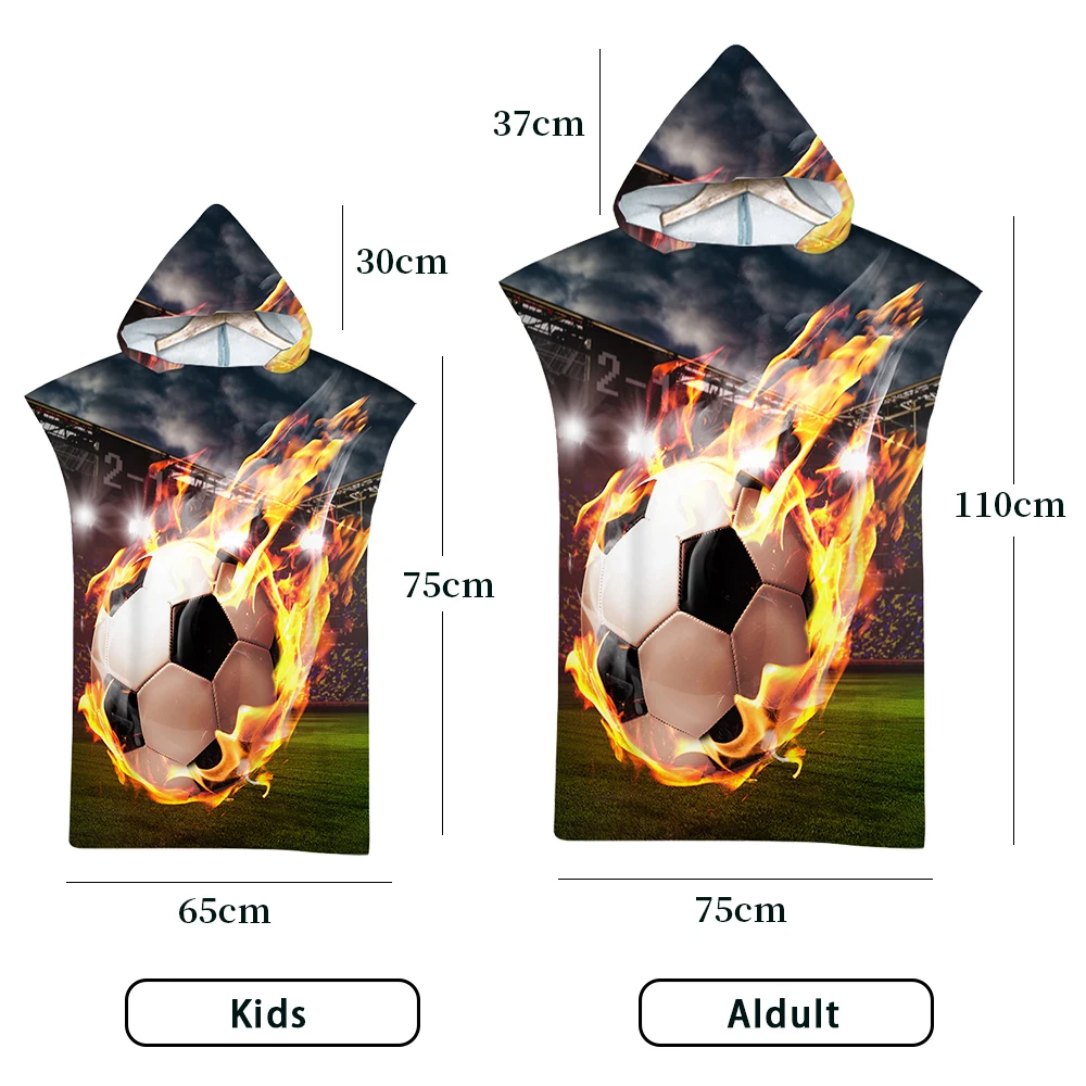 Football Bath Towel Sport Soccer Ball Pattern Microfiber Hooded Beach Towel for Adults Kids Swim Beach Surf Bathrobe Beachwear