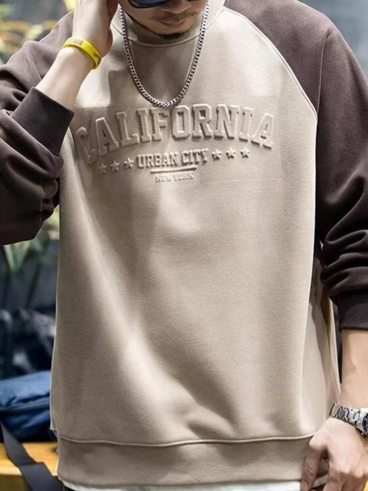 High-End American Sle Fce-Lined round Ne Sweatirt Men's Autumn Winter Casual Loose Bot irt Men's Faion Trend