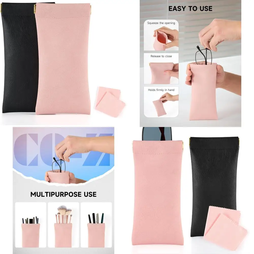 Ultra Lightweight Squeeze Top Eyeglass Case with Cleaning Cloth, Portable Soft Sunglasses Case for Men and Women