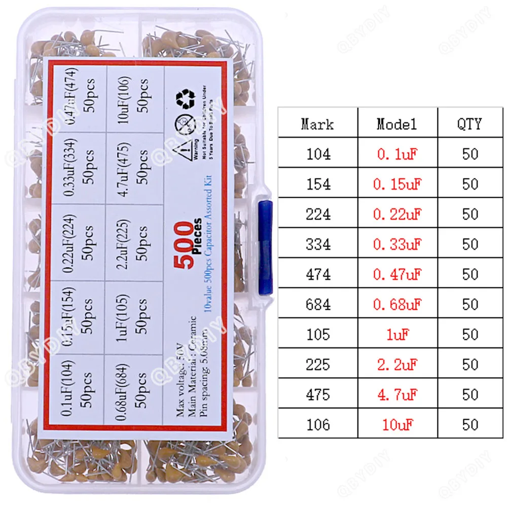 Electrolytic Capacitors Kit 50V Multilayer ceramic capacitor Mixed kit Box 101 102 103 104 105 10pF 22pF 47pF 68pF 200pF 1nF 10nF 100nF 0.1uF 1uF 4.7uF 10uF