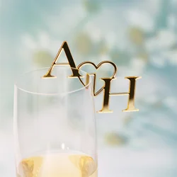Personalized Heart Initials Drink Stirrers and Glass Markers - 20pcs (Mirror Rose Red)