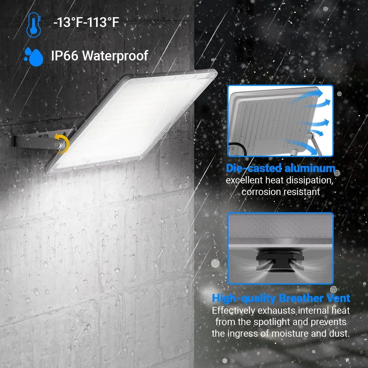 100W200W 플러그인 LED 투광등 실외용, 밝은 LED 작업등 플러그 포함, IP65 방수 6000K 투광 조명 백야드용