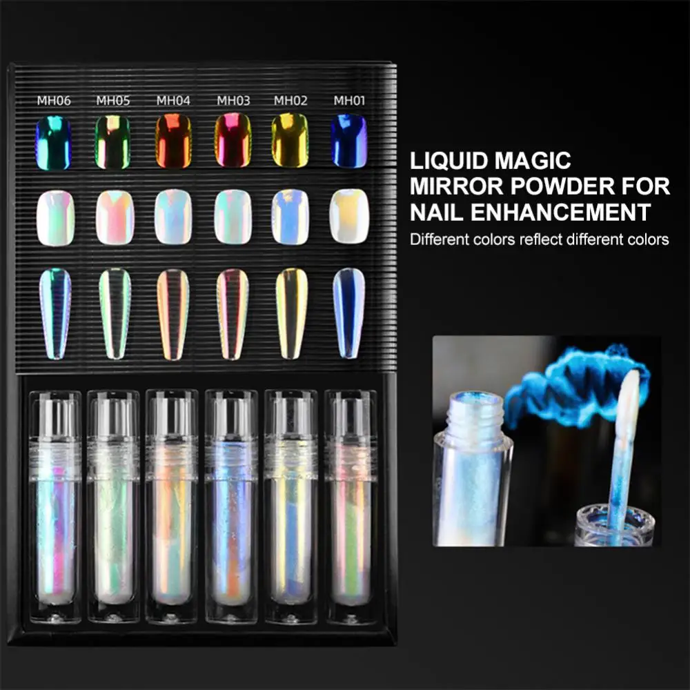 New Arrival Liquid Mirror Pigment With Brus Nail Polish Aurora Liquid Mirror Powder Bufei Flour Fairy Powder Nail Art