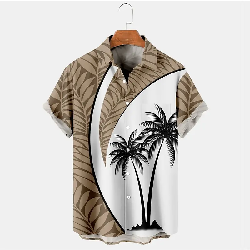 Hawaiian coconut tree casual and comfortable men's shirt outdoor street lapel short-sleeved top fashionable and breathable