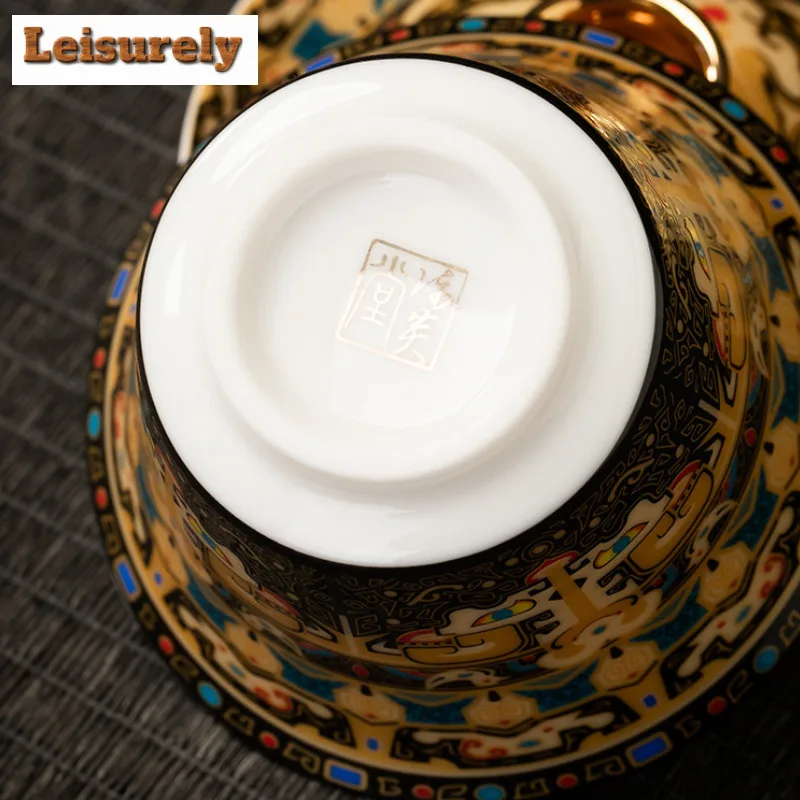 Chinese Thangka Gilded Gaiwan Boutique Enamel Color Hovering Lid Tea Tureen Tea Making Cover Bowl Chinese Set Ornaments Gift
